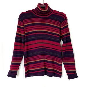 Talbots | Vintage Y2K Stripe Turtleneck Sweater Long Sleeve 100% Cotton Womens L